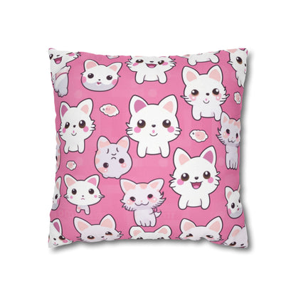 Adorable Cartoon-Style Anime Kitten, Cat, Kitty Pattern - Cute and Colorful - Spun Polyester Square Pillow Case