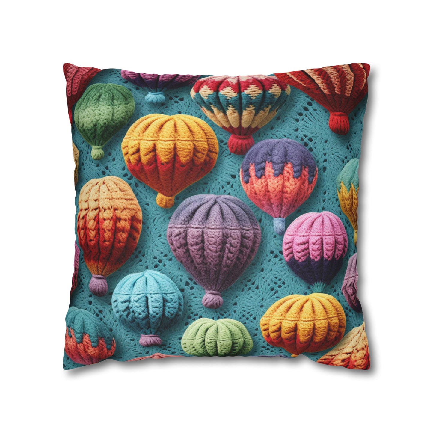 Crochet Hot Air Balloons Sky Travel Transport Scenic Style - Spun Polyester Square Pillow Case