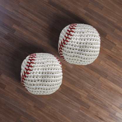 Home Baseball Shaped Hooked Pillow - Assembled and Shipped From USA - Tufted Floor Pillow, Round