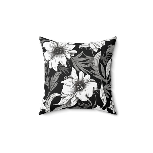 Monochromatic Floral - Blossom Maximalism, Watercolor Flower Pattern, Soft Cream Decor - Spun Polyester Square Pillow