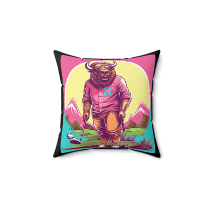 American Bison Golf Buffalo Sport Game Graphic Spun Polyester Square Pillow