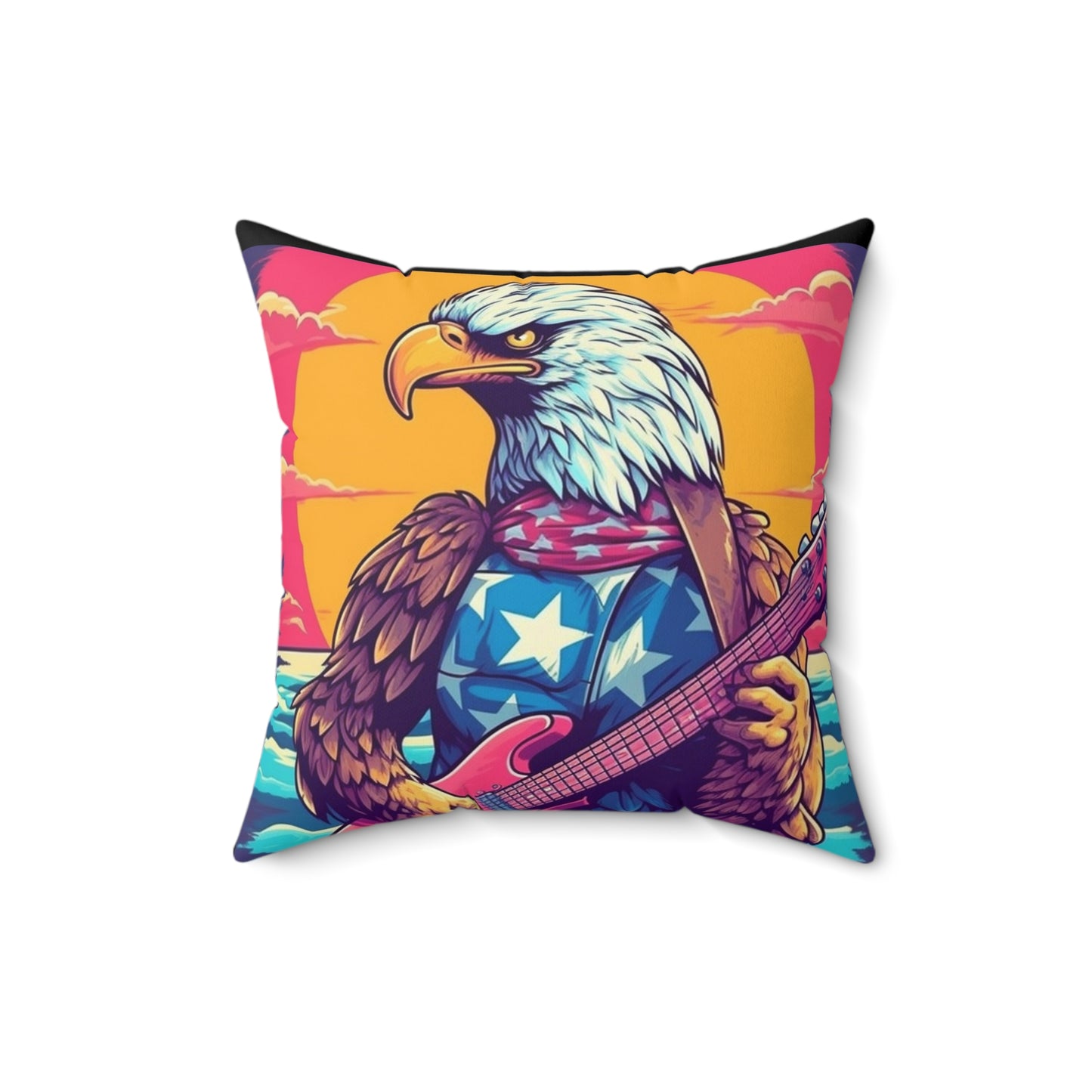 Bald Eagle from America, the Guitar Maestro Graphic Spun Polyester Square Pillow