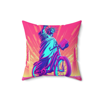 Statue of Liberty USA Bike Rider Graphic Spun Polyester Square Pillow