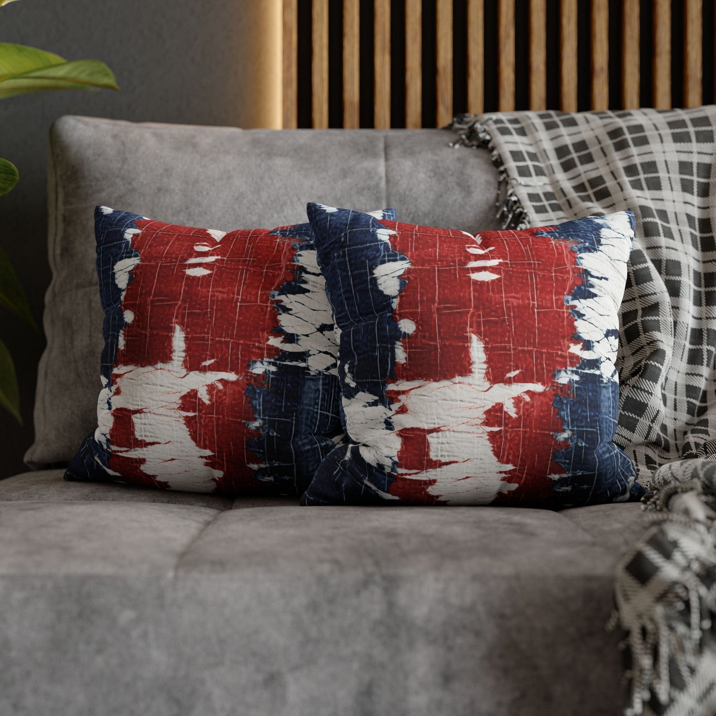 Patriotic Red, White & Blue: Distressed Denim-Style, Torn Fabric - Spun Polyester Square Pillow Case