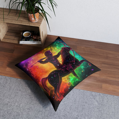 Colorful Sagittarius Zodiac Sign - Star Universe Theme - Floor Pillow, Square