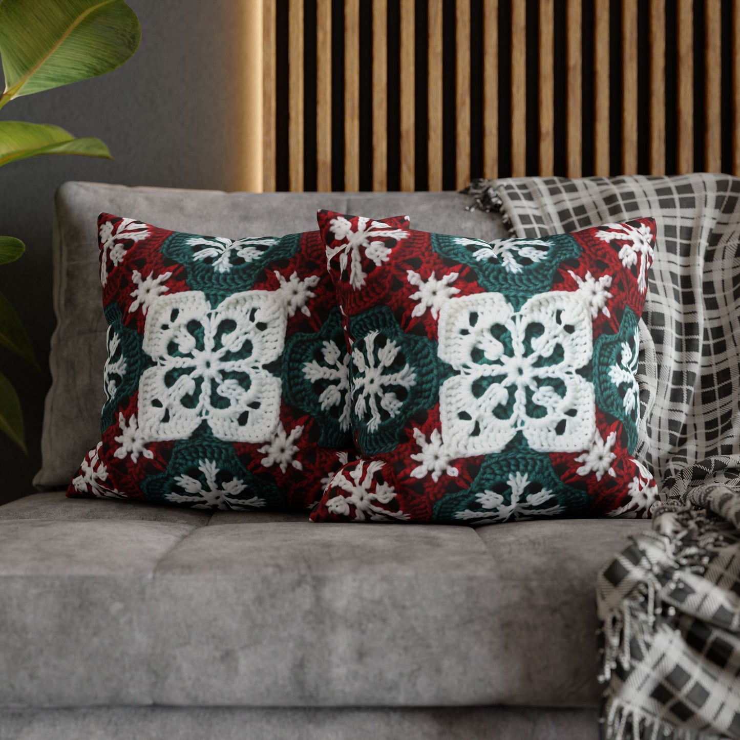 Christmas Snowflake Crochet, Festive Yuletide, Winter Wonderland Craft, Ice Crystal, Holiday Decor, Seasonal Adornments - Spun Polyester Square Pillow Case