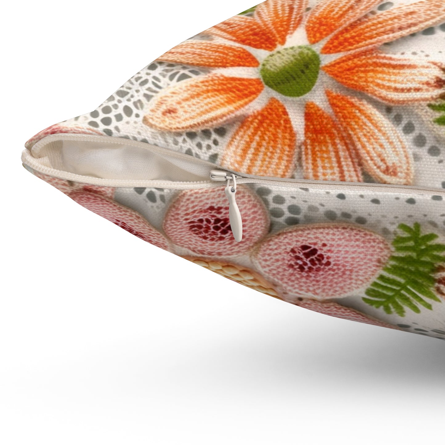 Floral Embroidered Eyelet: Delicate Flower Elegant Pattern - Spun Polyester Square Pillow