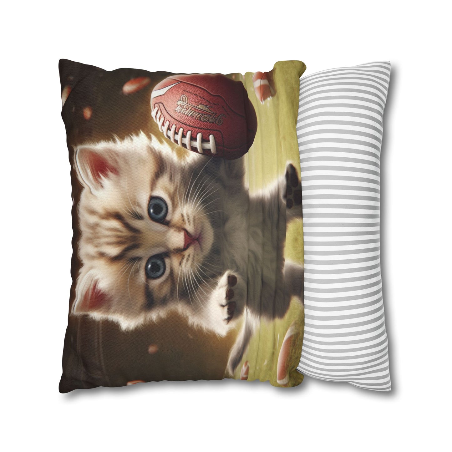 Football Kitty Fantasy: Feline Cat American Sport Quarterback - Spun Polyester Square Pillow Case