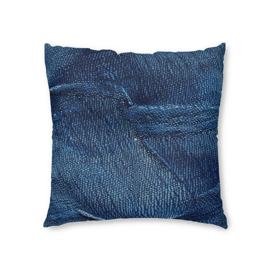 Dark Blue: Distressed Denim-Inspired Fabric Design - Tufted Floor Pillow, Square