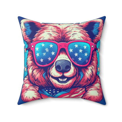 USA American Bear Cub Furry Animal Grizzly Spun Polyester Square Pillow