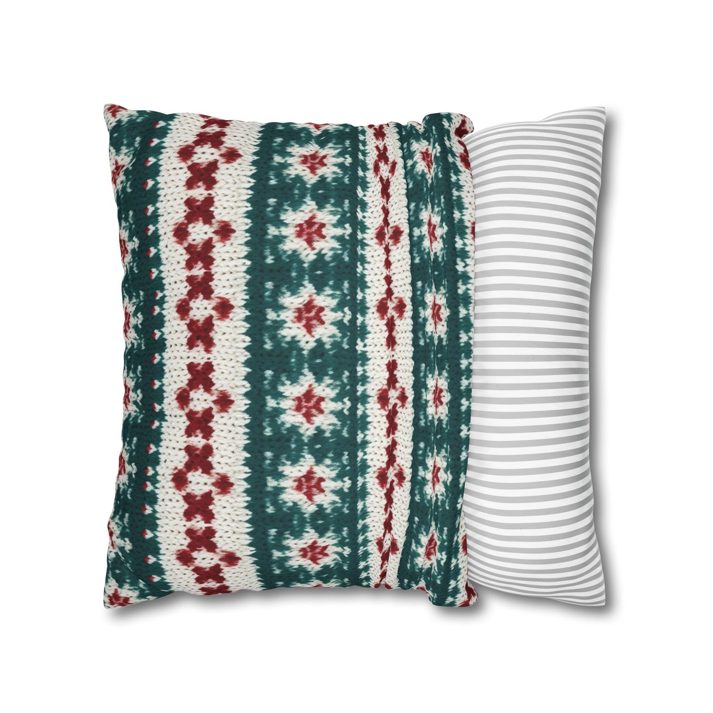 Christmas Knit Crochet Holiday, Festive Yuletide Pattern, Winter Season - Spun Polyester Square Pillow Case