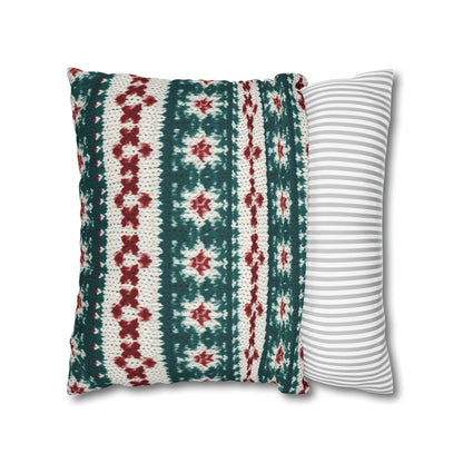 Christmas Knit Crochet Holiday, Festive Yuletide Pattern, Winter Season - Spun Polyester Square Pillow Case