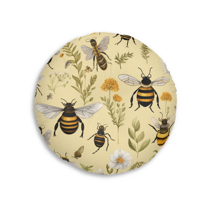 Whimsical Bees & Honeycombs Nature-Friendly Pattern Design Tufted Floor Pillow, Round