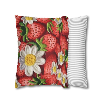 Strawberry Strawberries Embroidery Design - Fresh Pick Red Berry Sweet Fruit - Spun Polyester Square Pillow Case