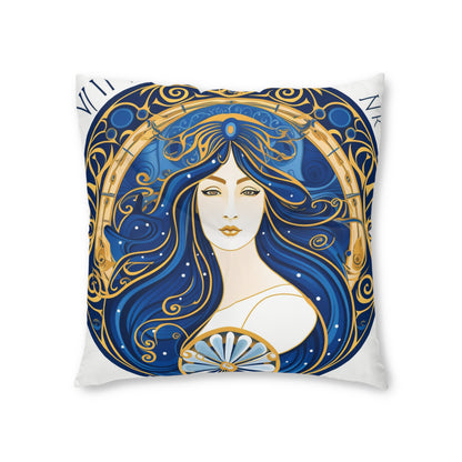 Virgo Zodiac Circular Symmetry in Gold Royal Blue - Tufted Floor Pillow, Square