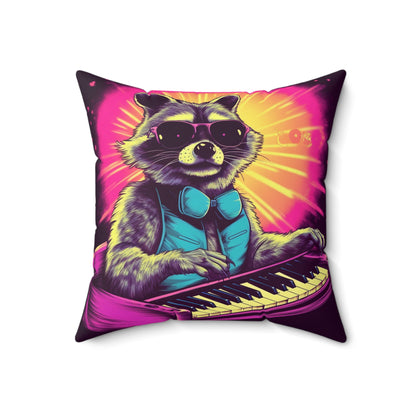 Raccoon Keyboard Piano Music Animal Graphic Spun Polyester Square Pillow