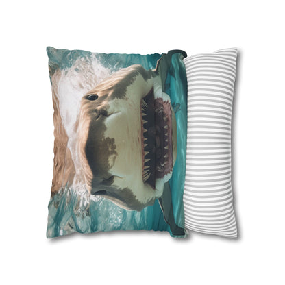 Bull Shark: River Monster Menace - Realistic Dark Water Predator - Spun Polyester Square Pillow Case