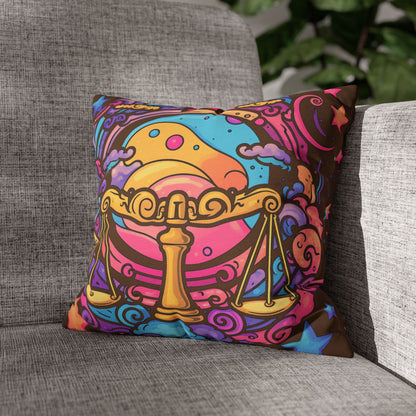 Cosmic Libra - Trippy Psychedelic Cartoon Art Zodiac Sign - Spun Polyester Square Pillow Case