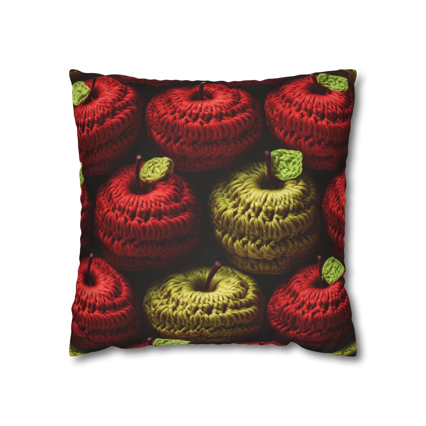 Crochet Apple Amigurumi - Big American Red Apples - Healthy Fruit Snack Design - Spun Polyester Square Pillow Case