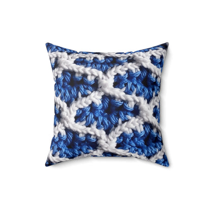 Blueberry Blue Crochet, White Accents, Classic Textured Pattern - Spun Polyester Square Pillow