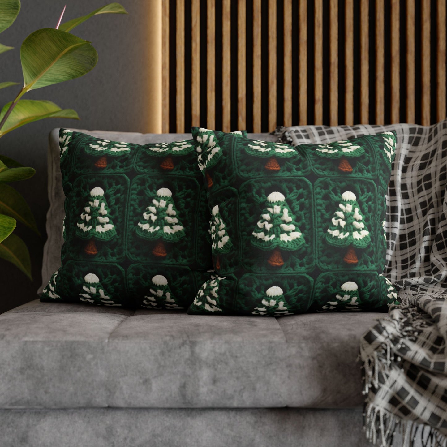 Evergreen Christmas Trees Crochet, Festive Pine Tree Holiday Craft, Yuletide Forest, Winter - Spun Polyester Square Pillow Case