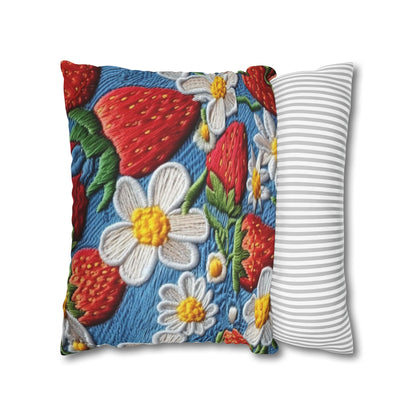 Orchard Berries: Juicy Sweetness from Nature's Garden - Fresh Strawberry Elegance - Spun Polyester Square Pillow Case