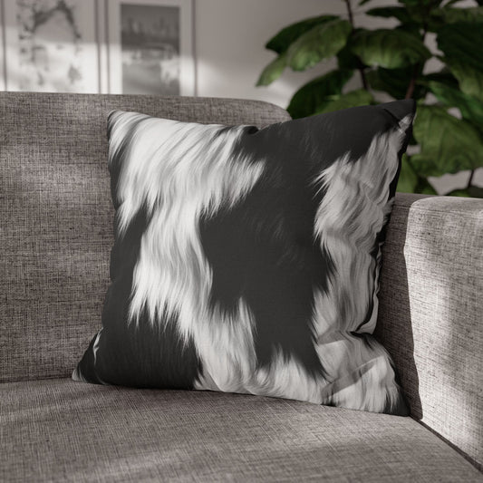 Cowhide on Hair Leather - Black and White - Designer Style - Spun Polyester Square Pillow Case