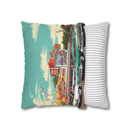 1950s Classic Car Collection Retro Artwork Spun Polyester Square Pillow Case