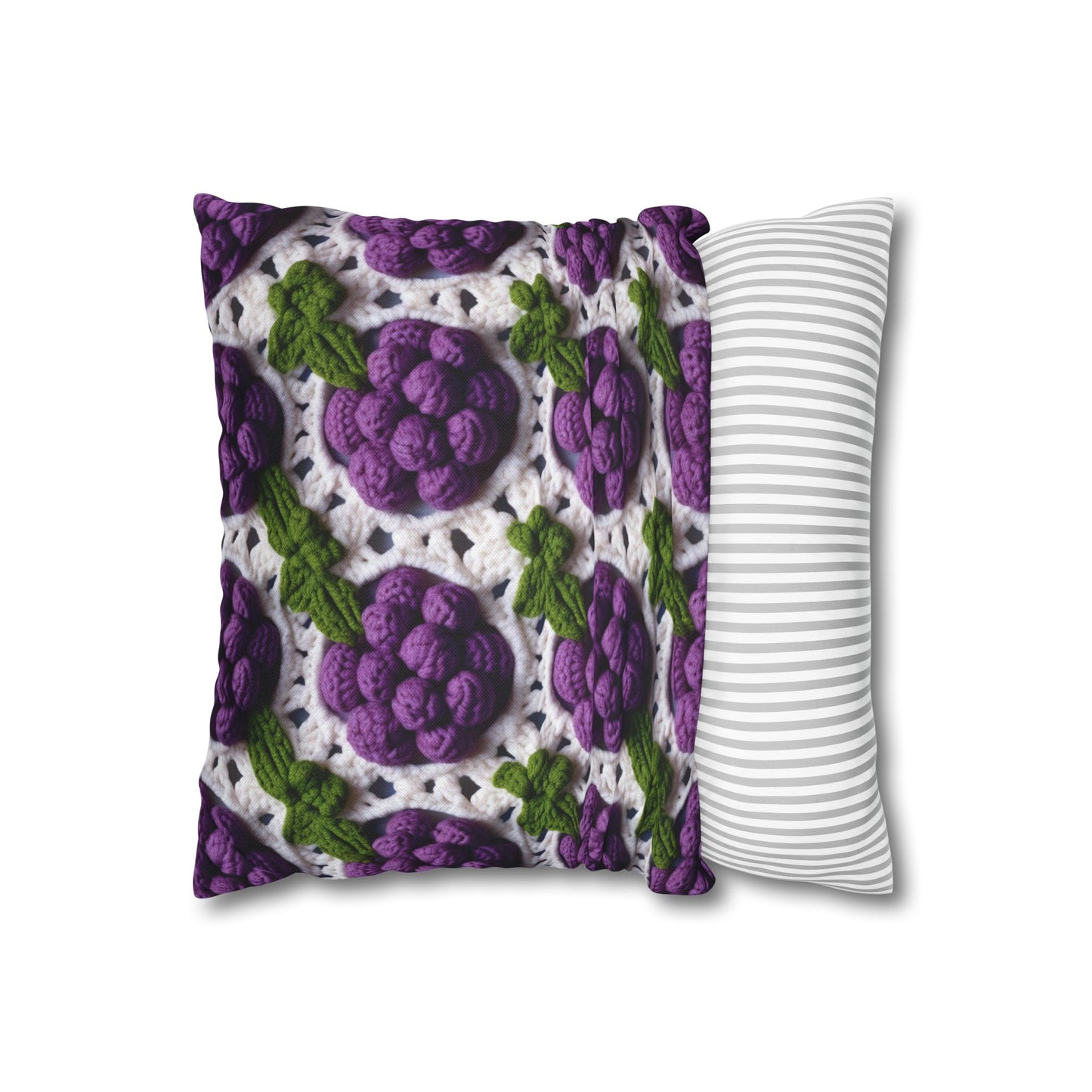 Crochet Grapes Pattern - Granny Square Design - Fresh Fruit Pick - Orchard Purple Snack Food - Spun Polyester Square Pillow Case