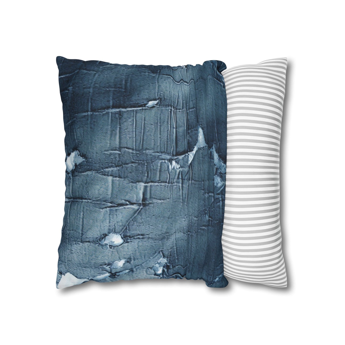 Distressed Blue Denim-Look: Edgy, Torn Fabric Design - Spun Polyester Square Pillow Case