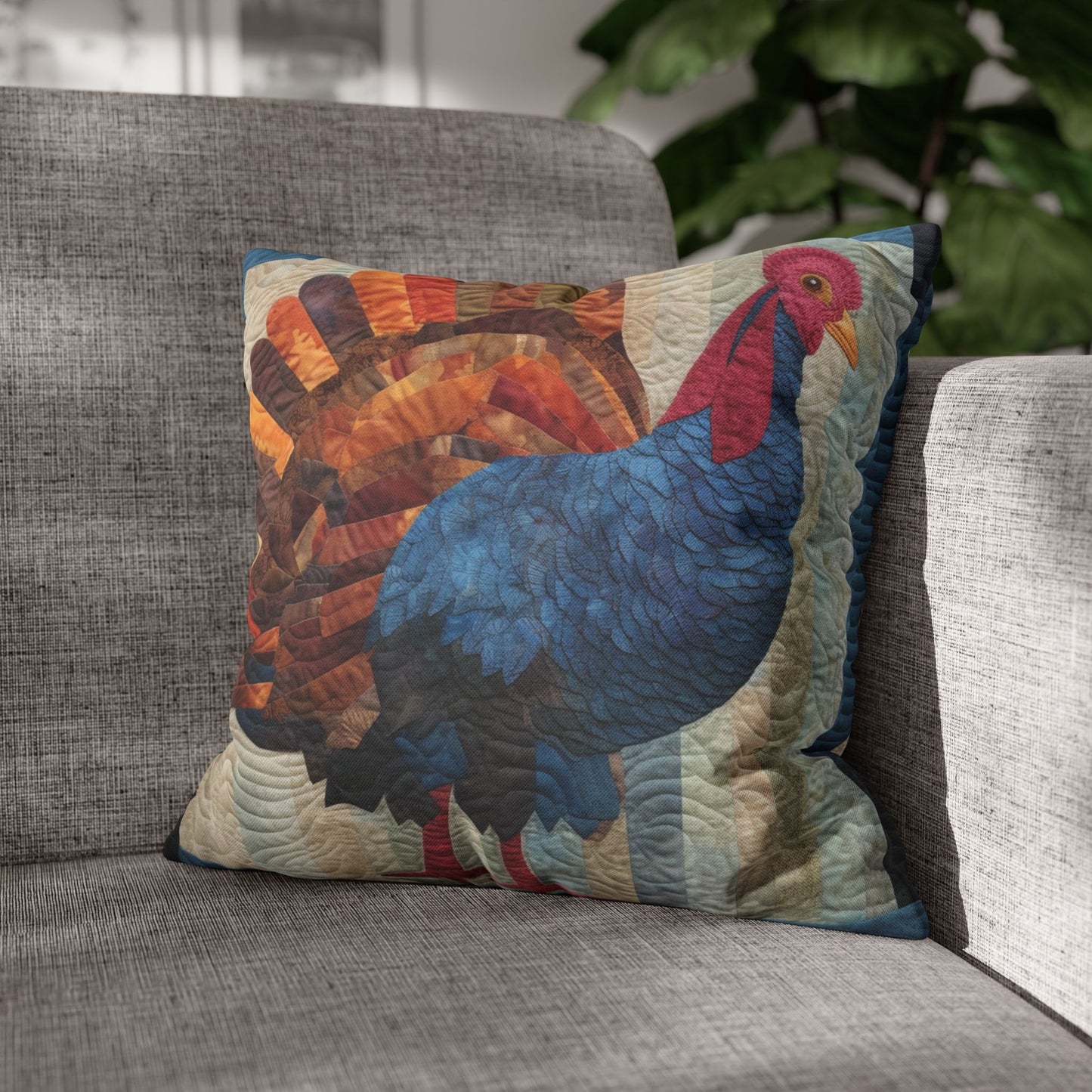 Thanksgiving Harvest Quilt: Festive Turkey Design for Holiday Season - Spun Polyester Square Pillow Case