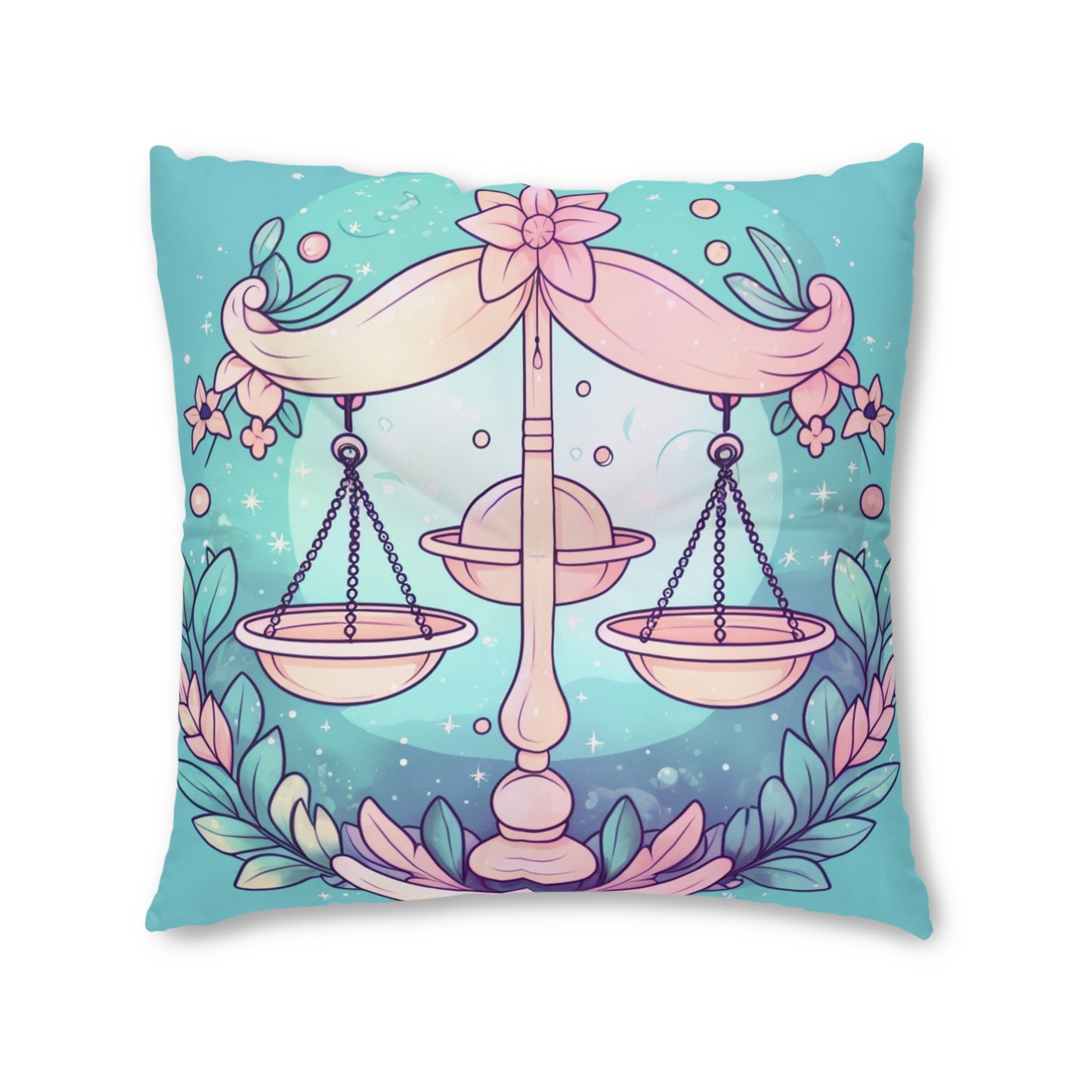 Libra Astrology - Soft Lighting & Pastel Zodiac Sign Symbol - Tufted Floor Pillow, Square