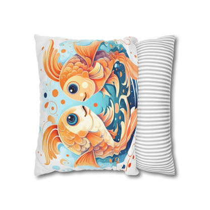 Charming Cartoon Fish Pisces - Dreamy Zodiac Illustration - Spun Polyester Square Pillow Case