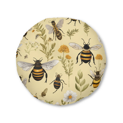 Whimsical Bees & Honeycombs Nature-Friendly Pattern Design Tufted Floor Pillow, Round