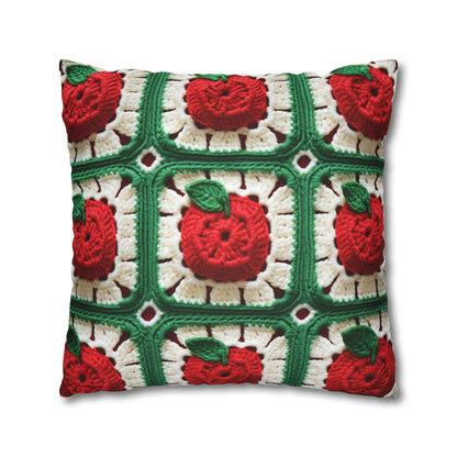 Apple Granny Square Crochet Pattern: Wild Fruit Tree, Delicious Red Design - Spun Polyester Square Pillow Case