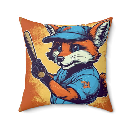 Fox Baseball Sport Player Athletic Graphic Spun Polyester Square Pillow