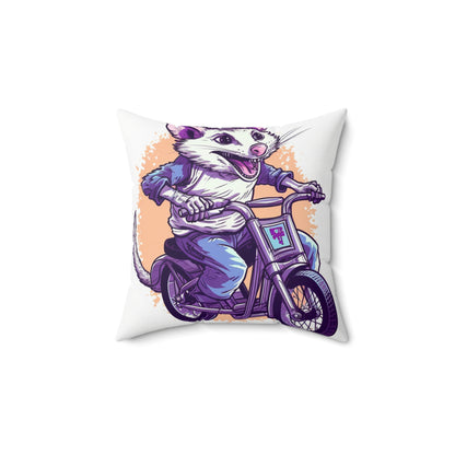 Bike Opossum Riding Pop Culture Graphic Spun Polyester Square Pillow