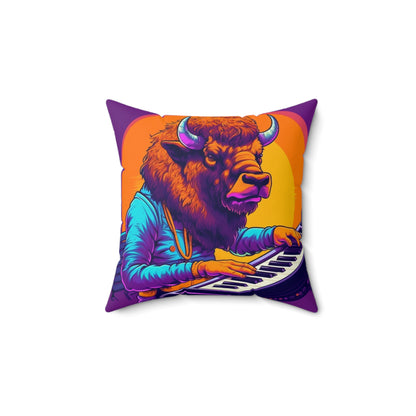 American Bison Buffalo PianoKeyboard Music Player Spun Polyester Square Pillow