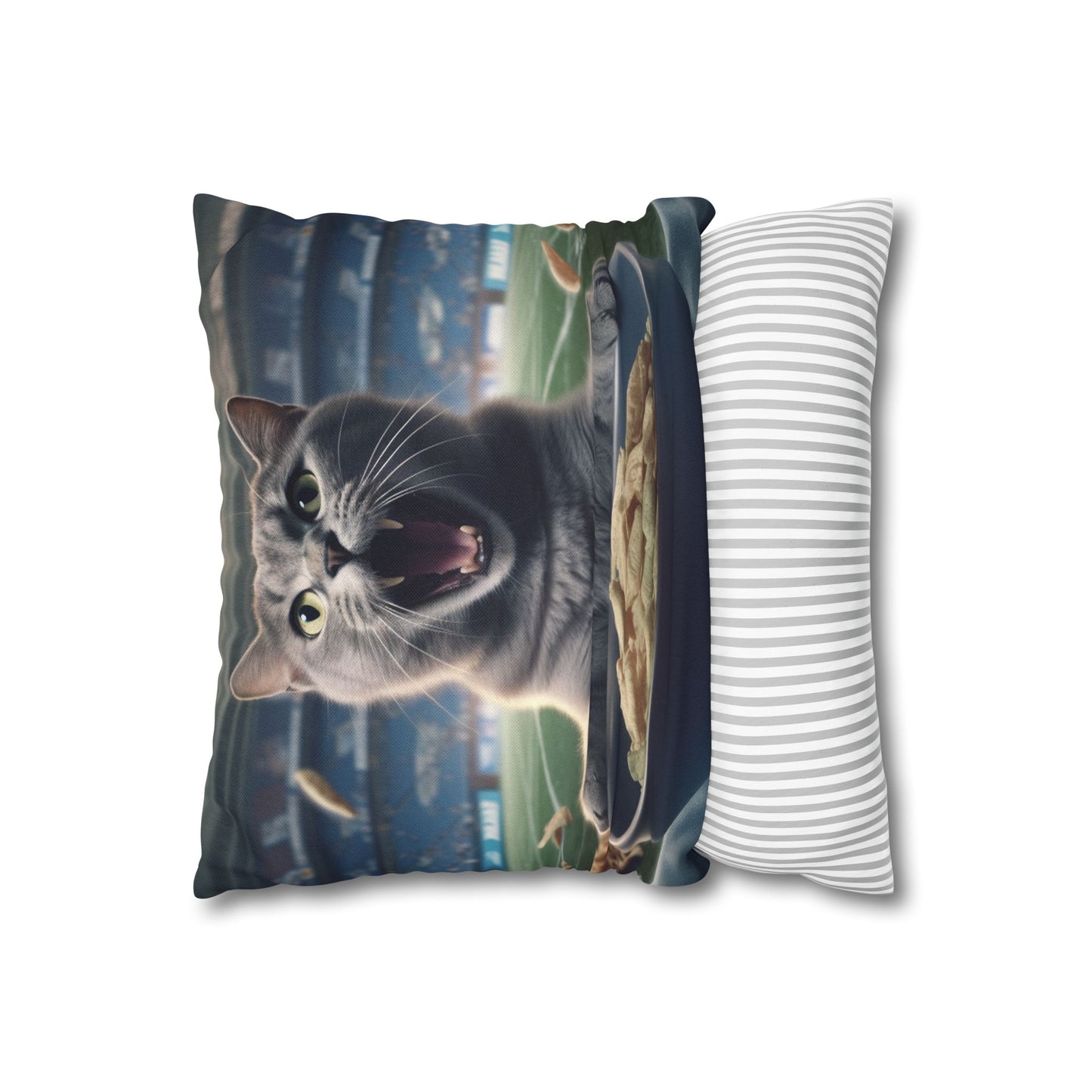 Halftime Football Feline: Screaming Sports Fan Cat Stadium Food Kitten - Spun Polyester Square Pillow Case