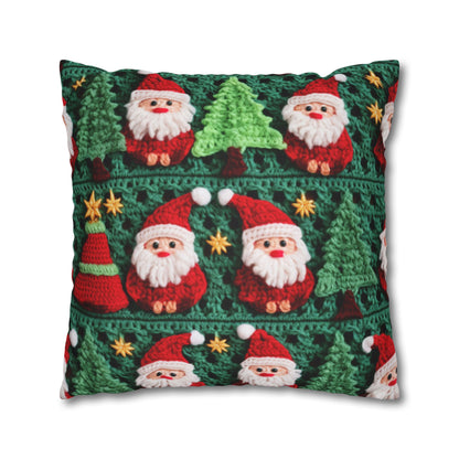 Santa Claus Crochet Pattern, Christmas Design, Festive Holiday Decor, Father Christmas Motif. Perfect for Yuletide Celebration - Spun Polyester Square Pillow Case