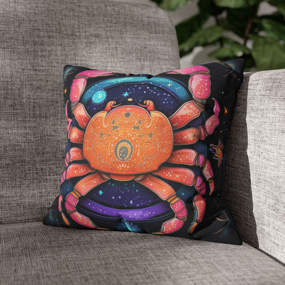 Rainbow Celestial Crab - Vibrant Cancer Zodiac Sign Art - Spun Polyester Square Pillow Case