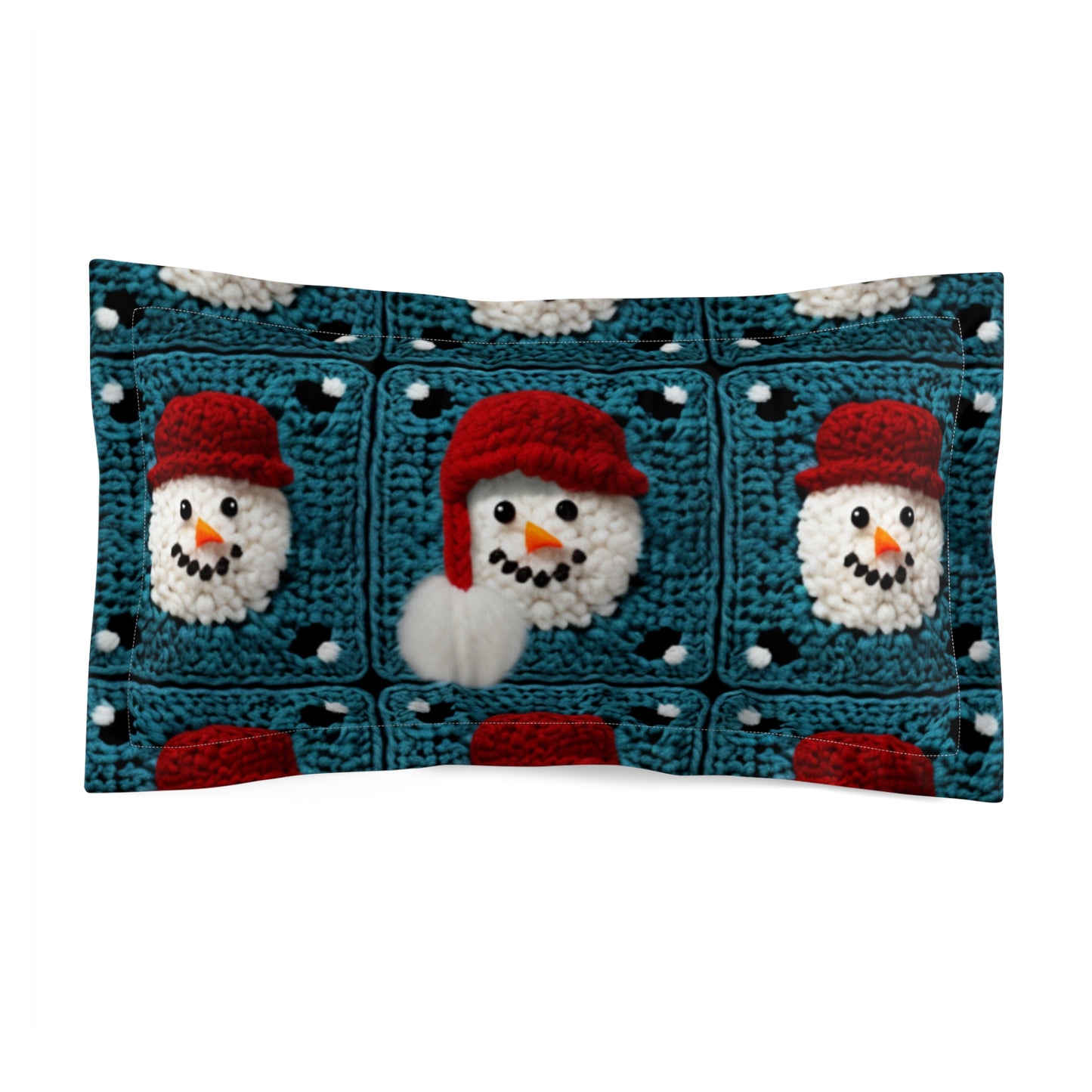 Snowman Crochet Craft, Festive Yuletide Cheer, Winter Wonderland - Microfiber Pillow Sham