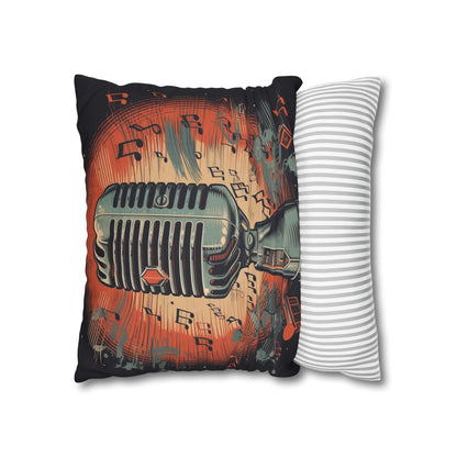 Retro Microphone & Music Notes - Vintage Style Design Spun Polyester Square Pillow Case