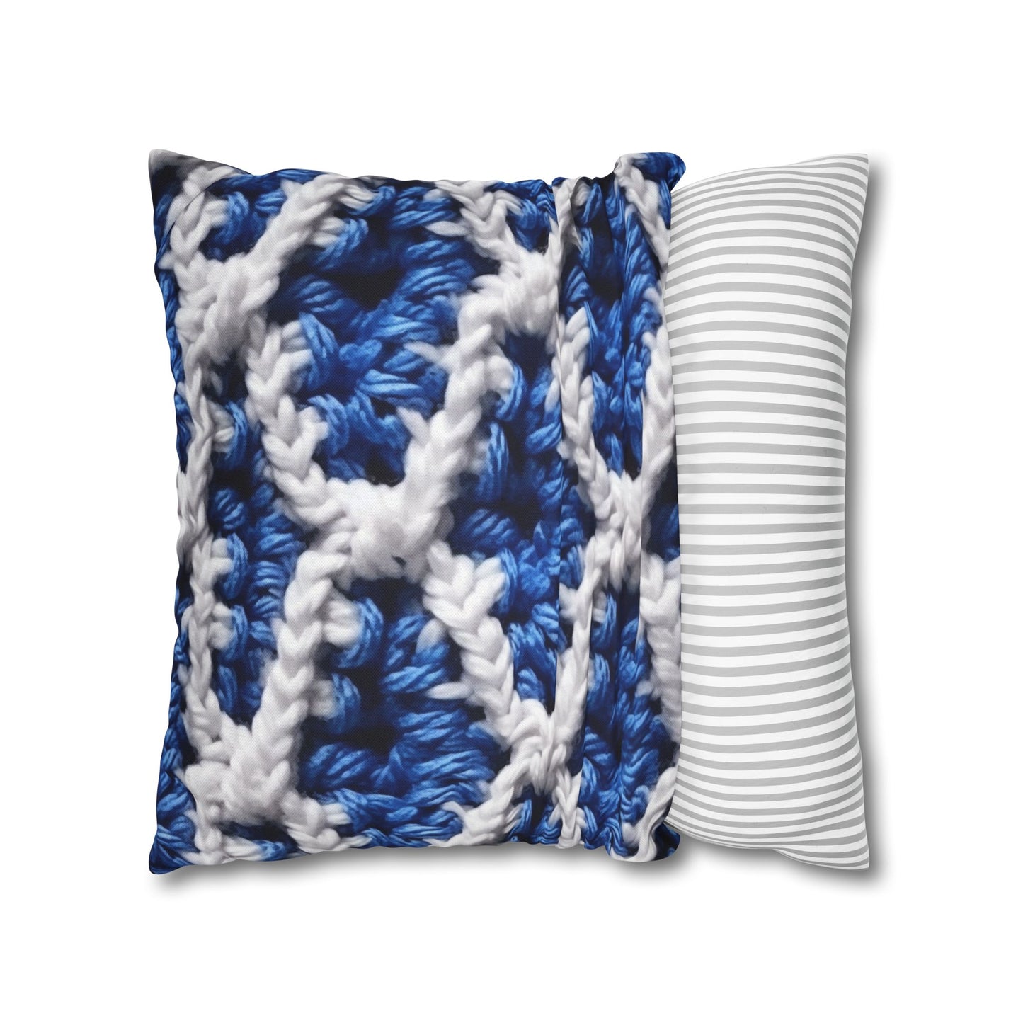 Blueberry Blue Crochet, White Accents, Classic Textured Pattern - Spun Polyester Square Pillow Case