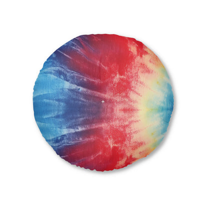 Rainbow Tie-Dye Denim: Vibrant Multi-Color, Fabric Design Spectacle - Tufted Floor Pillow, Round