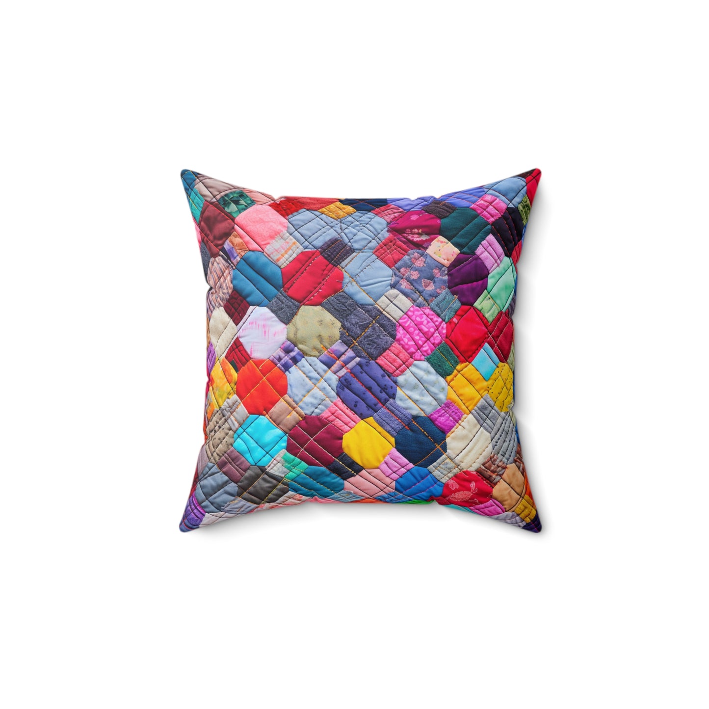 Colorful Patchwork Quilt, Multicolor Mosaic, Cozy Patchwork, Traditional Quilting Art, Eclectic Fabric Squares Design - Spun Polyester Square Pillow