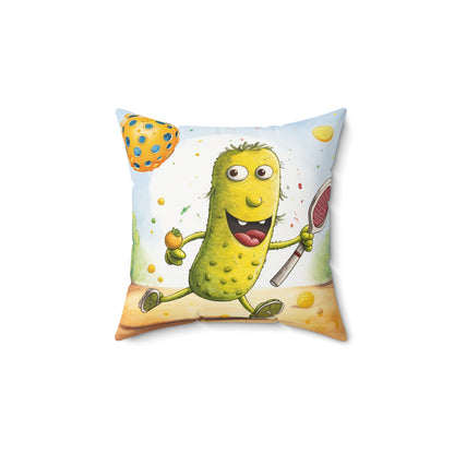 Pickleball Play: Pickle Sport Action Game, Fast Dink Ball - Spun Polyester Square Pillow