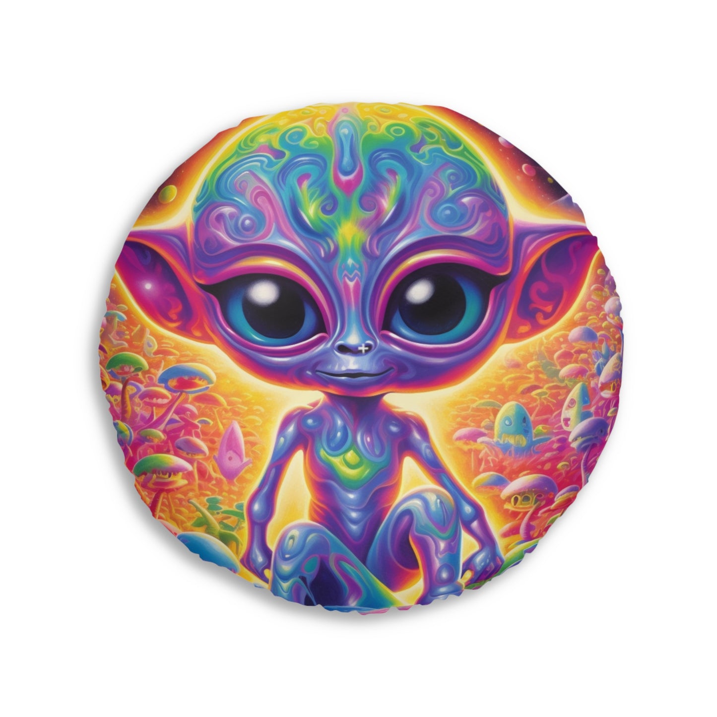 Colorful Extraterrestrial Design - Vibrant, Unique & Eye-Catching - Tufted Floor Pillow, Round