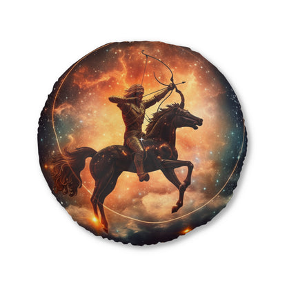 Sagittarius Constellation Totem - Archer in Action Zodiac Symbol - Tufted Floor Pillow, Round