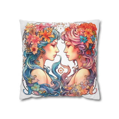 Zodiac Gemini Clipart - Twins Symbol, Whimsical Comic Style - Spun Polyester Square Pillow Case